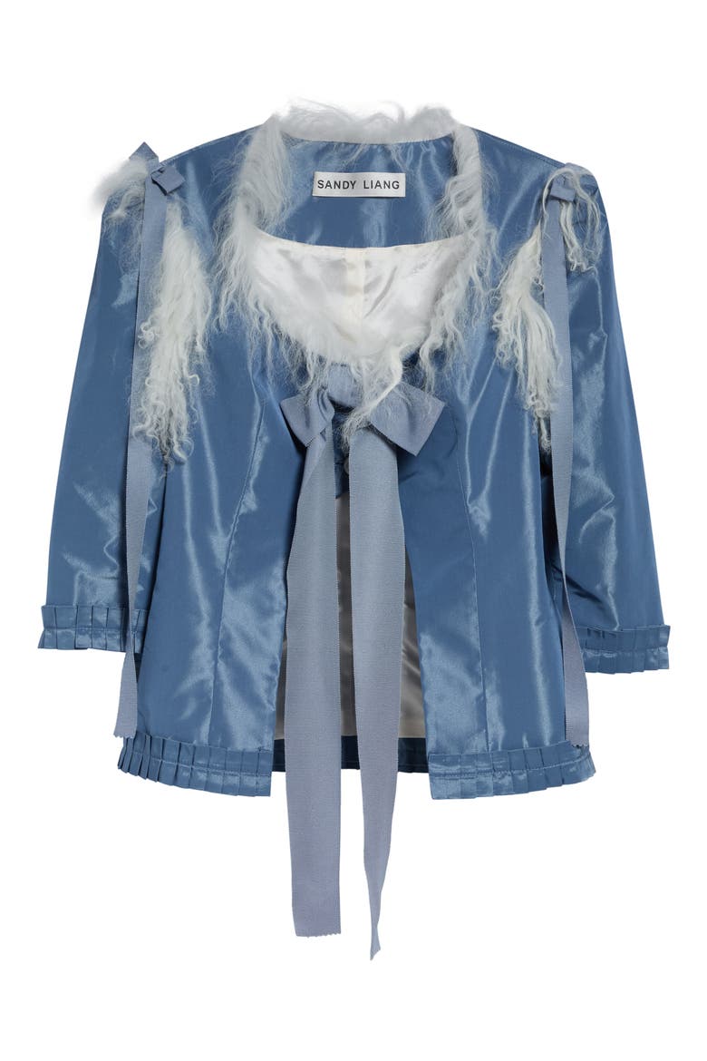 Josie Genuine Shearling Trim Taffeta Top, Alternate, color, BLUE