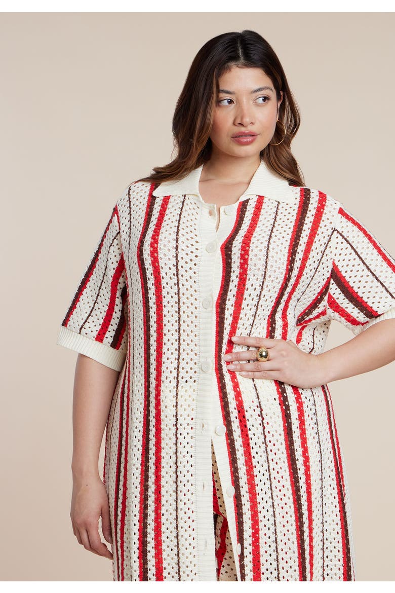 Striped Crochet Duster, Alternate, color, POPPY STRIPE