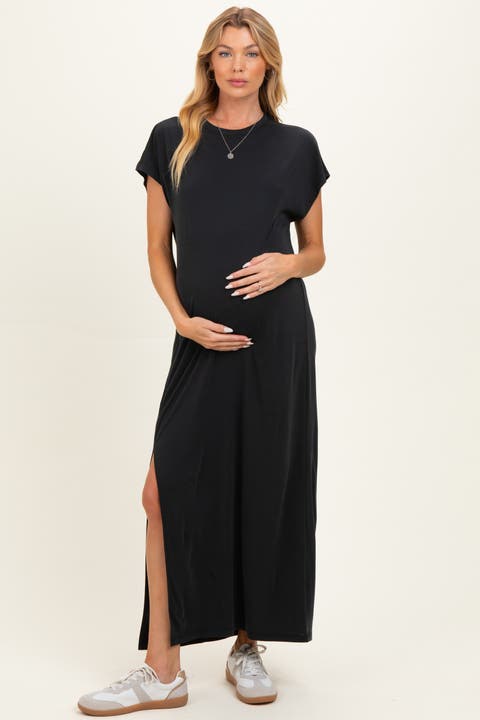 Black Boxy Side Slit Maxi Dress