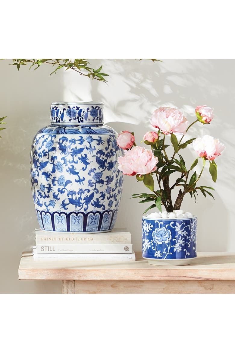 Barclay Butera Dynasty Blossom Lidded Jar - Chinoiserie, Alternate, color, Blue