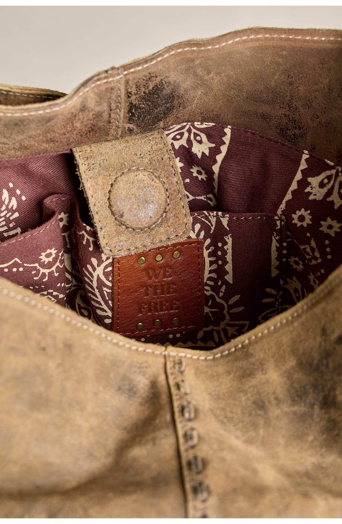 Free People Dallas Distressed Leather Shoulder Bag, Alternate, color, Sandblasted Khaki