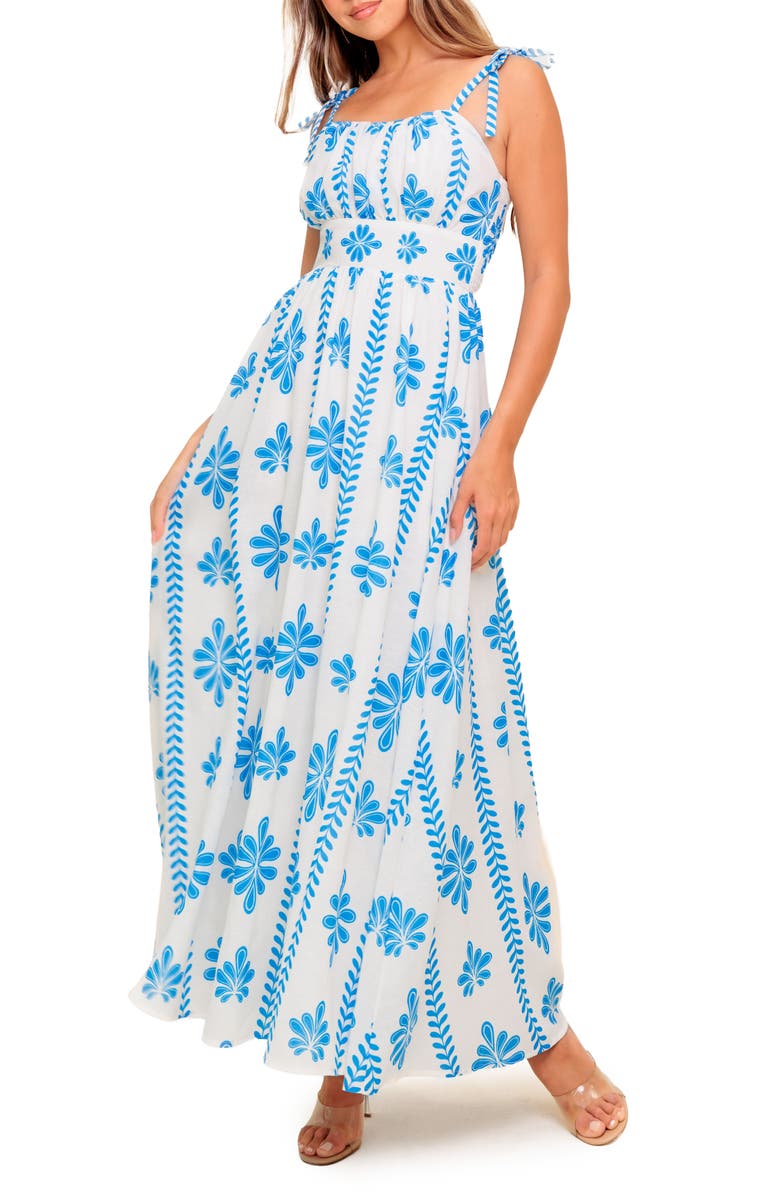 FLYING TOMATO Tie Shoulder Maxi Dress, Alternate, color, Ivory Blue