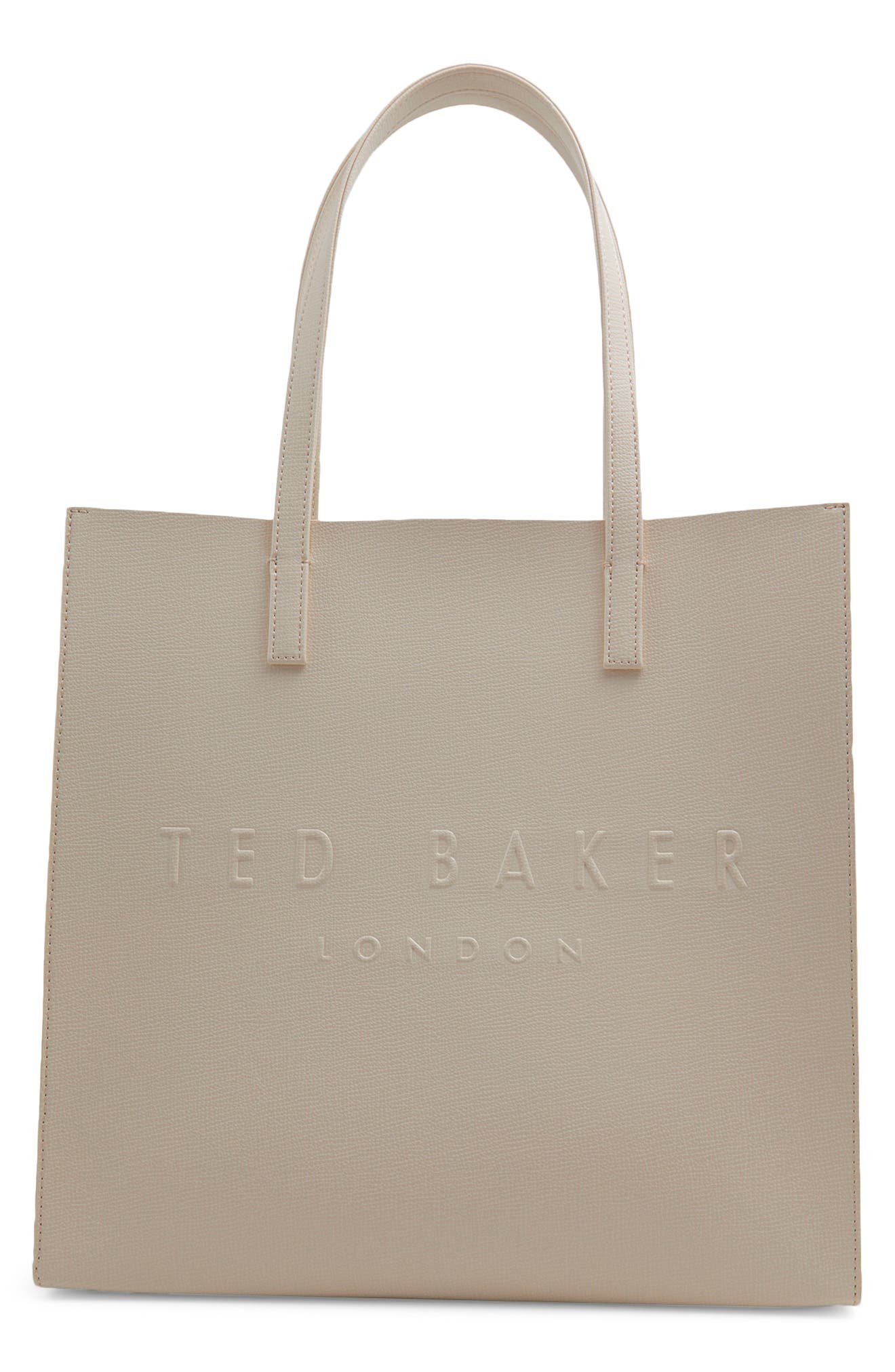 Soocon Debossed Logo Faux Leather Tote, Main, color, WHITE