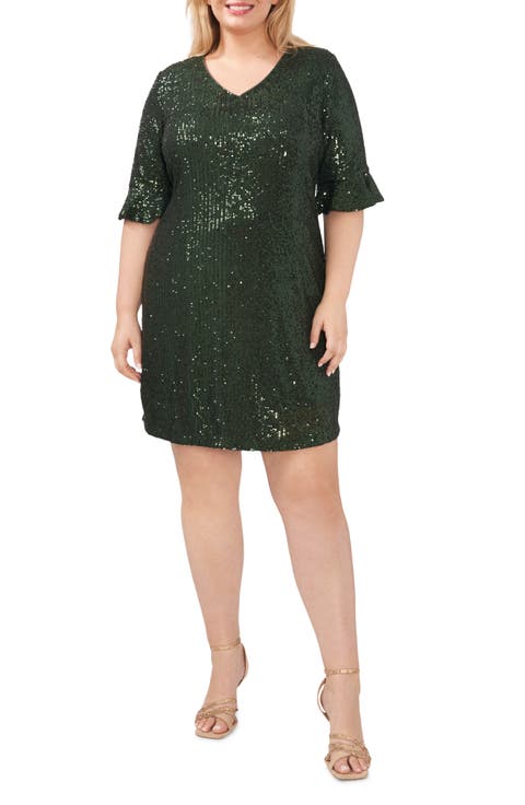 Sequin V-Neck Cocktail Dress (Plus Size)