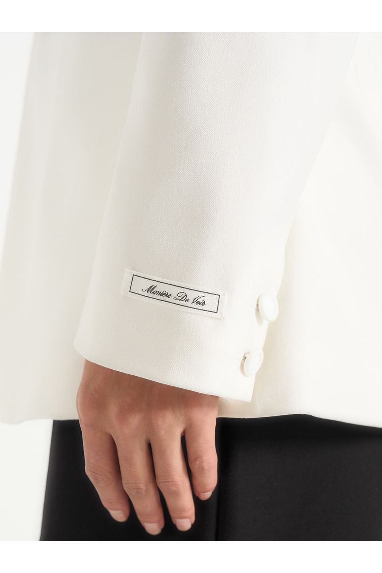 Emy Tailored Cinch Waist Shawl Blazer, Alternate, color, White