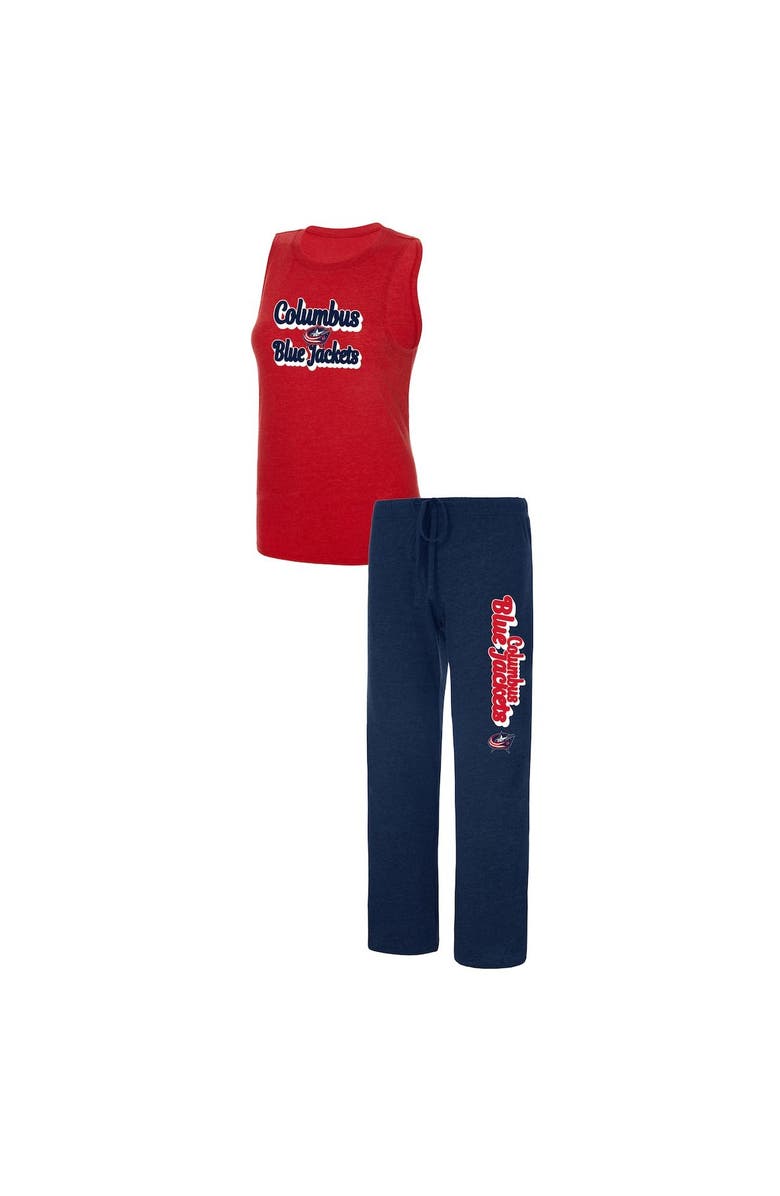 CONCEPTS SPORT Women's Concepts Sport Heather Red/Heather Navy Columbus Blue Jackets Meter Muscle Tank Top & Pants Sleep Set, Main, color, Navy