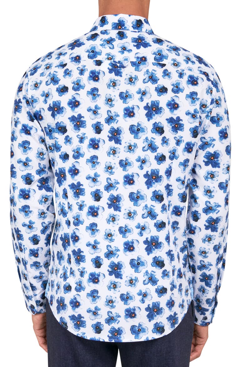 Slim Fit Watercolor Floral 4-Way Stretch Performance Long Sleeve Shirt, Alternate, color, BLUE