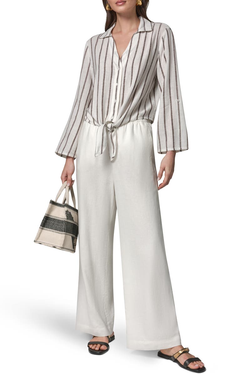 Donna Karan New York Yarn Dye Stripe Crop Linen Blend Button-Up Shirt, Alternate, color, Cream/ Cany