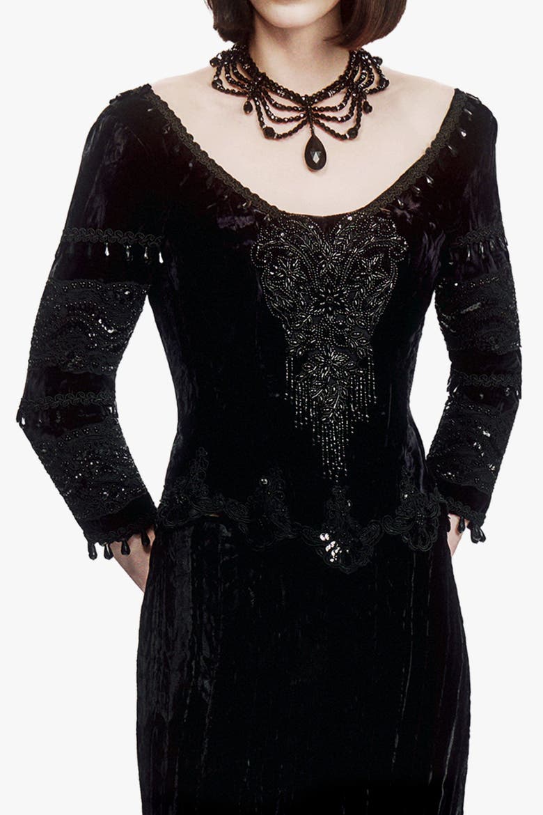 Crushed Velvet Beaded Corset, Main, color, Black