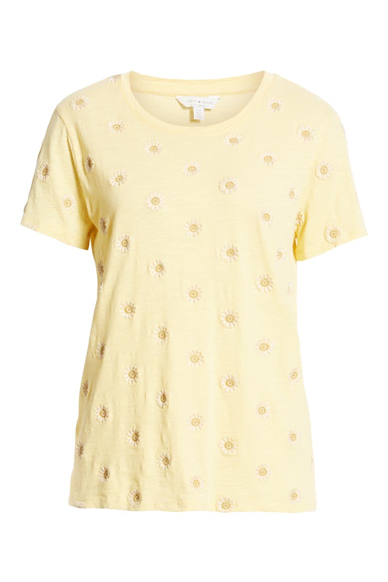 Daisy All Over Embroidered Cotton Tee, Alternate, color, YELLOW