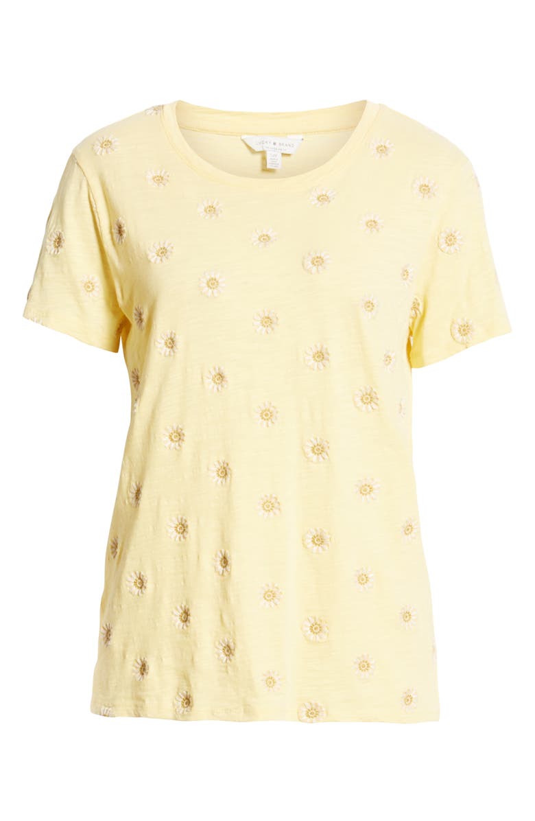 Lucky Brand Daisy All Over Embroidered Cotton Tee, Alternate, color, Yellow