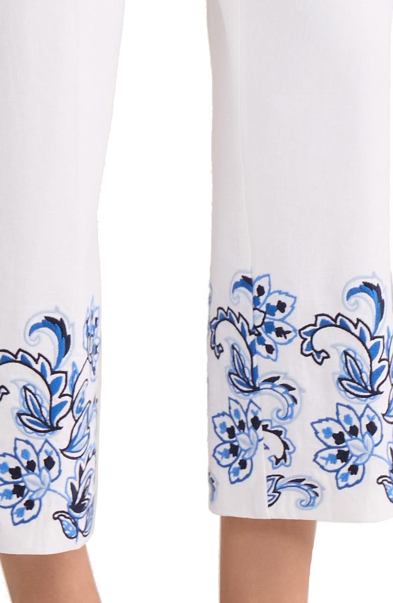 Jones New York Embroidered Hem Crop Linen Blend Pants, Alternate, color, Blue Horizon