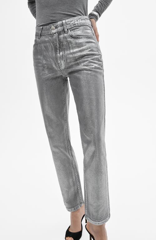 Shop Mango Foil High Waist Straight Leg Jeans In Silver