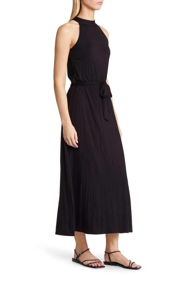 Tie Waist Halter Maxi Dress, Alternate, color, BLACK