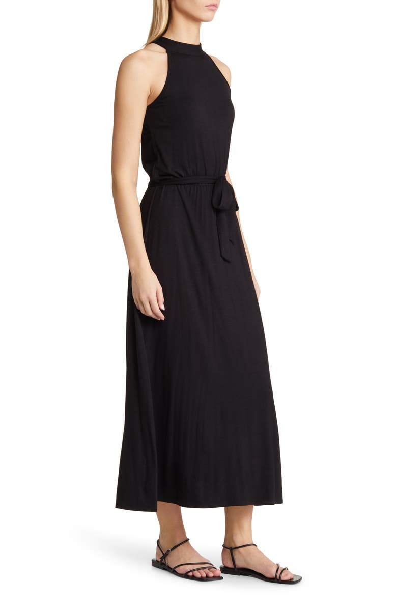 Loveappella Tie Waist Halter Maxi Dress, Alternate, color, Black
