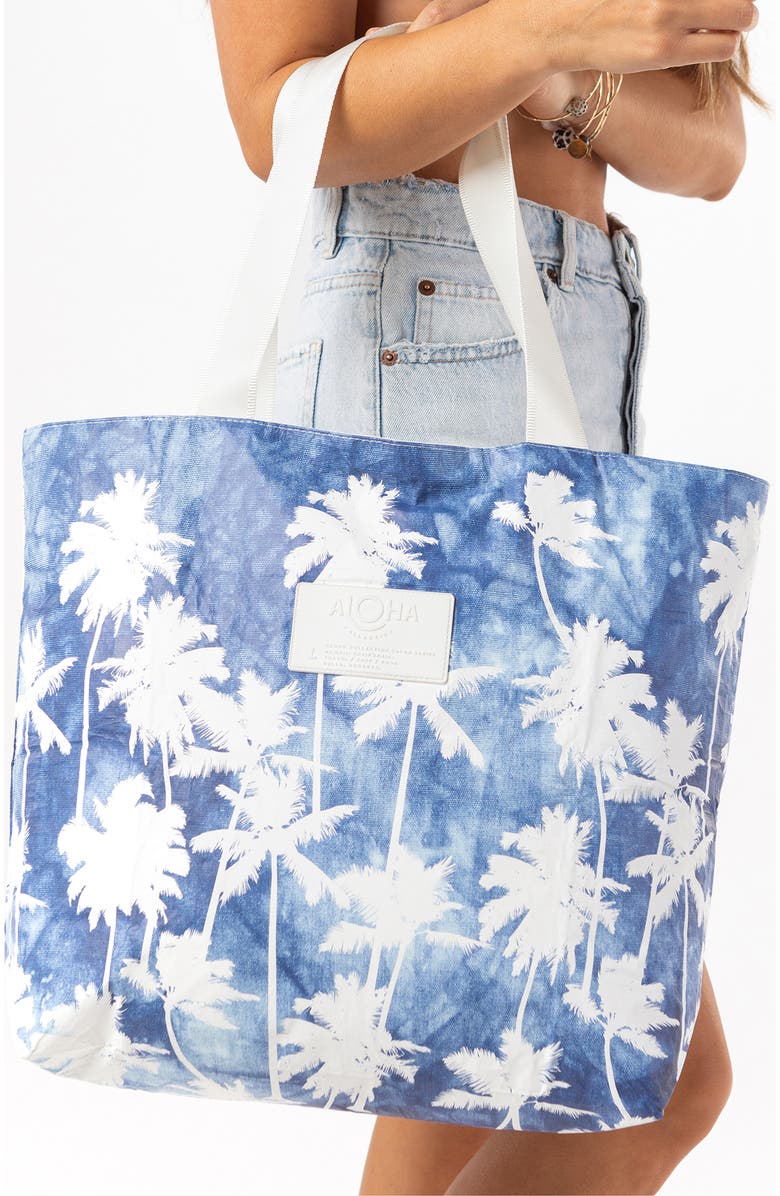 Aloha Collection Day Tripper Coco Palms Water Resistant Tote, Alternate, color, Indigo