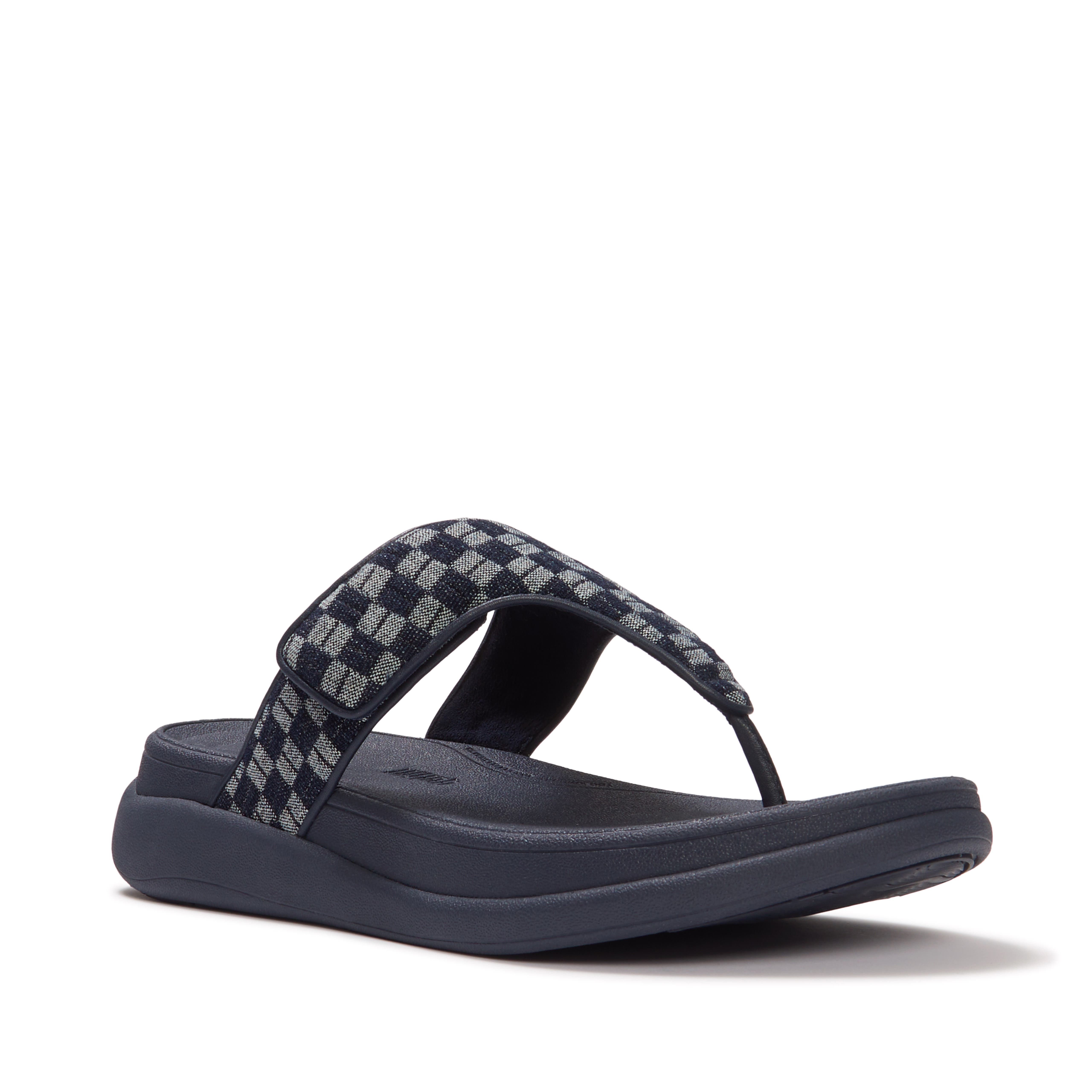 FitFlop F-Mode Go Adj Checkerboard-Denim Toe-Post Sandals, Main, color, Dark Denim
