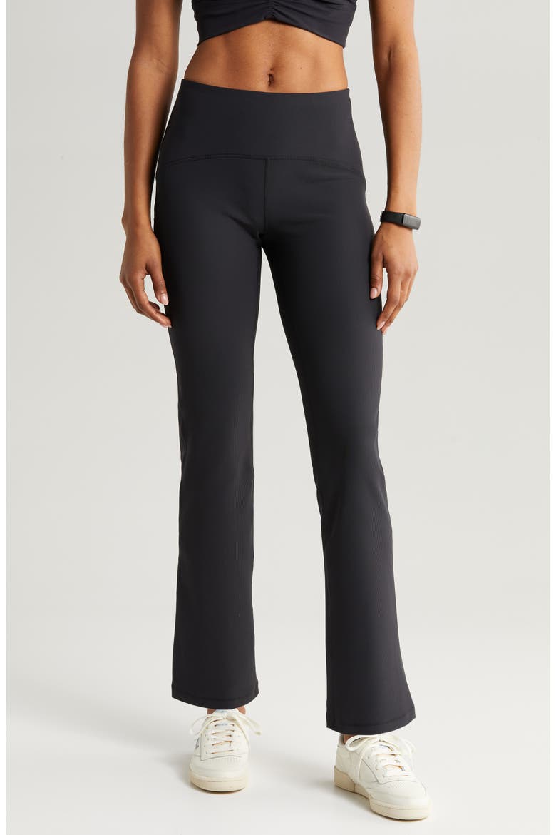 Luxe High Waist Rib Flare Leggings, Main, color, BLACK