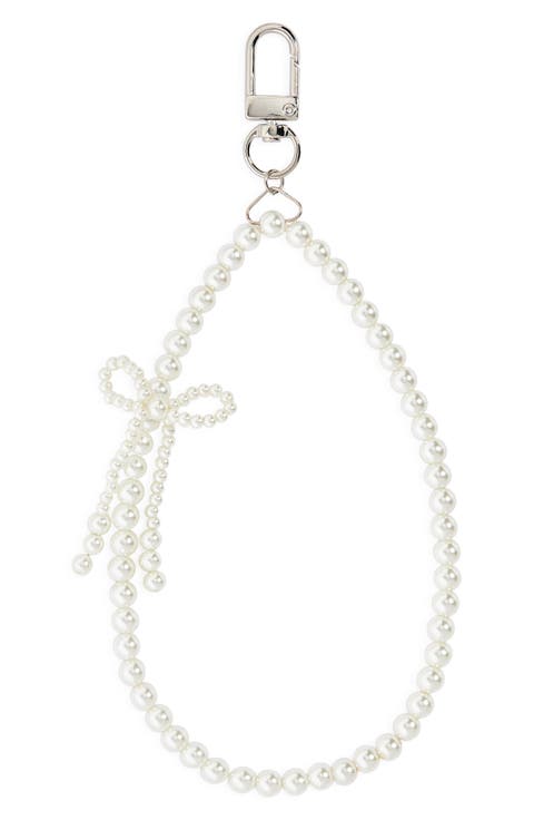 Faux Pearl Bow Phone Wrist Strap Charm