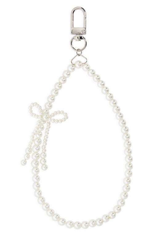 Bp. Faux Pearl Bow Phone Wrist Strap Charm In White