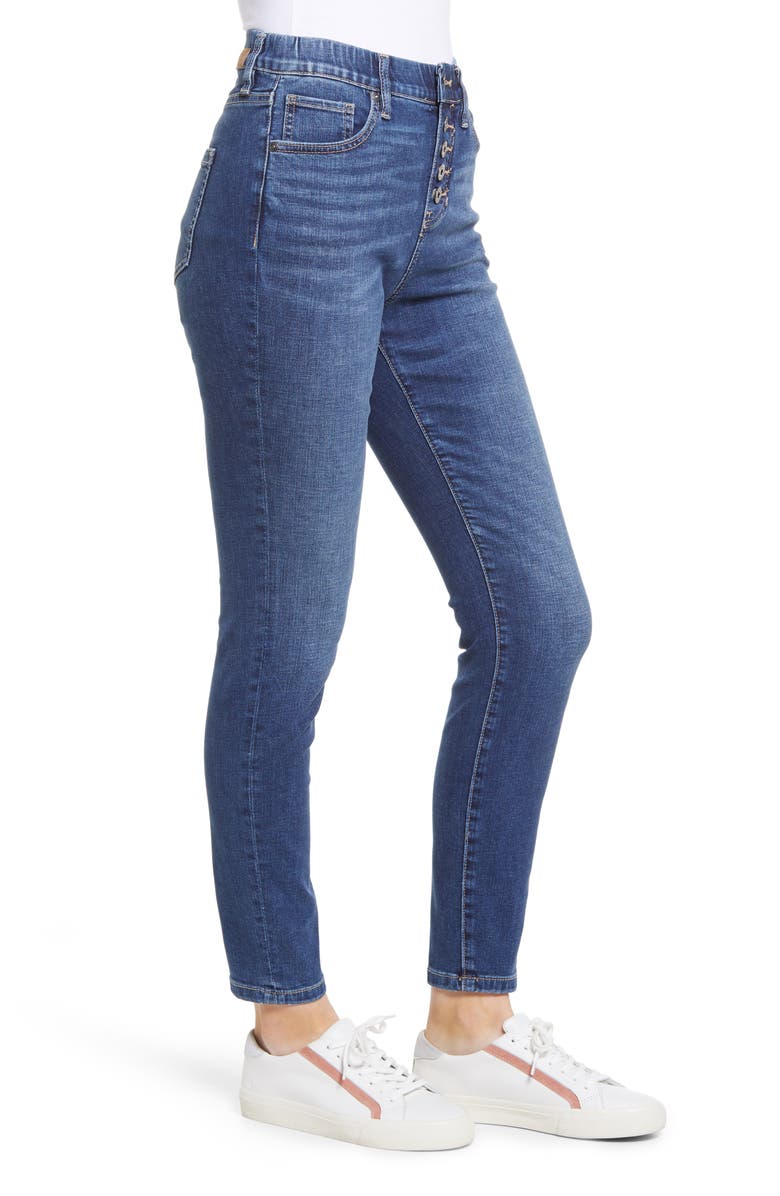 JAG Jeans Valentina Pull-On High Waist Exposed Button Ankle Skinny Jeans, Alternate, color, 