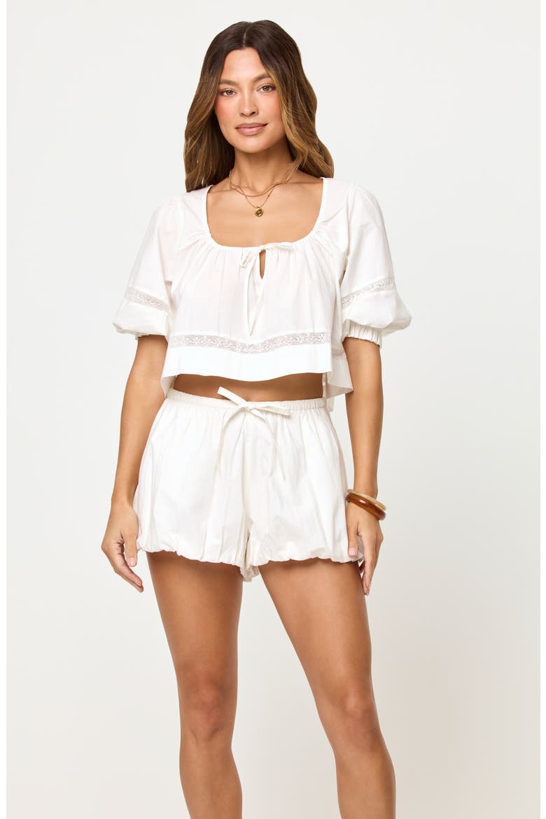 Lucie Lace Trim Crop Cotton Cover-Up Top, Main, color, CREAM