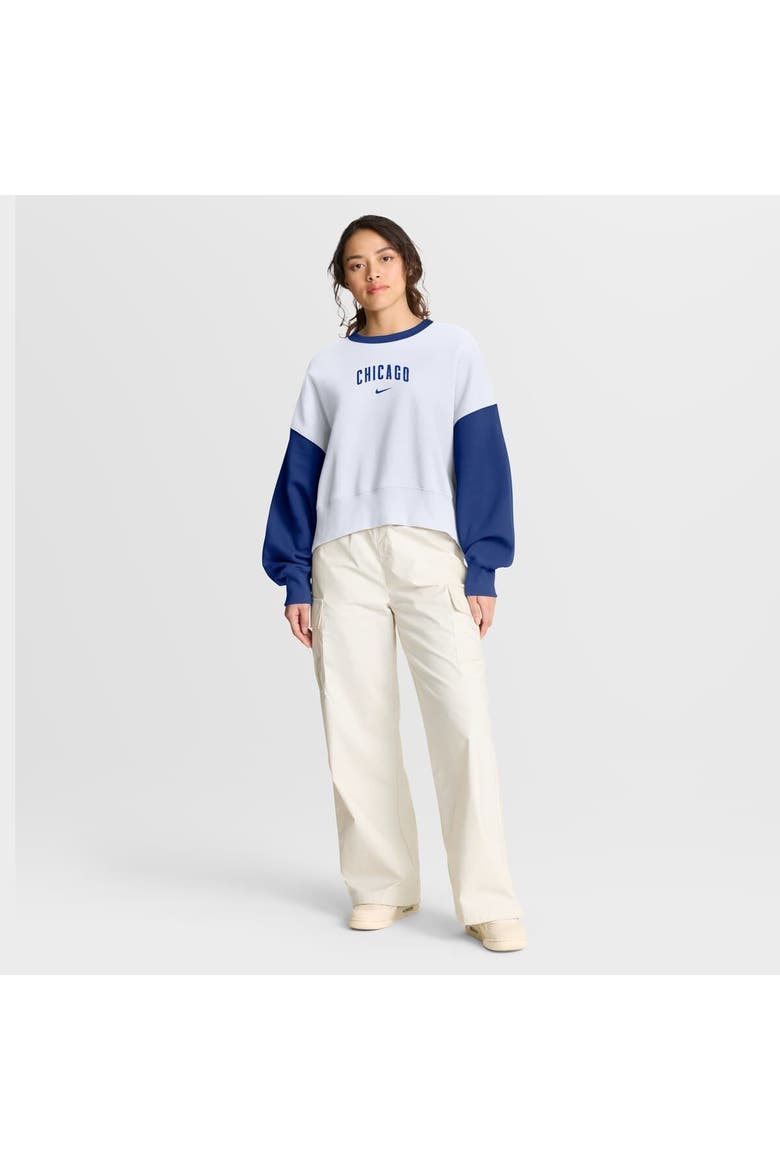Women's Nike White/Royal Chicago Cubs Oversized High Hip Fleece Sweatshirt, Alternate, color, White