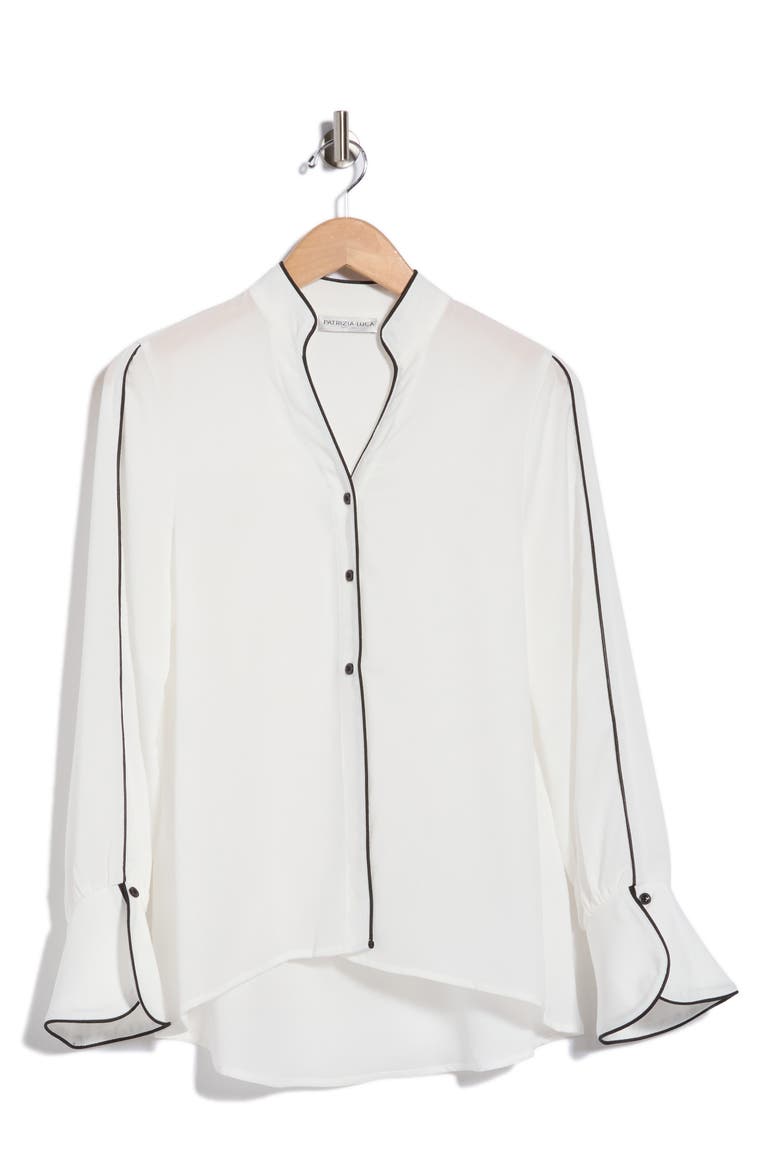 Piped High Neck Shirt, Alternate, color, OFF WHITE