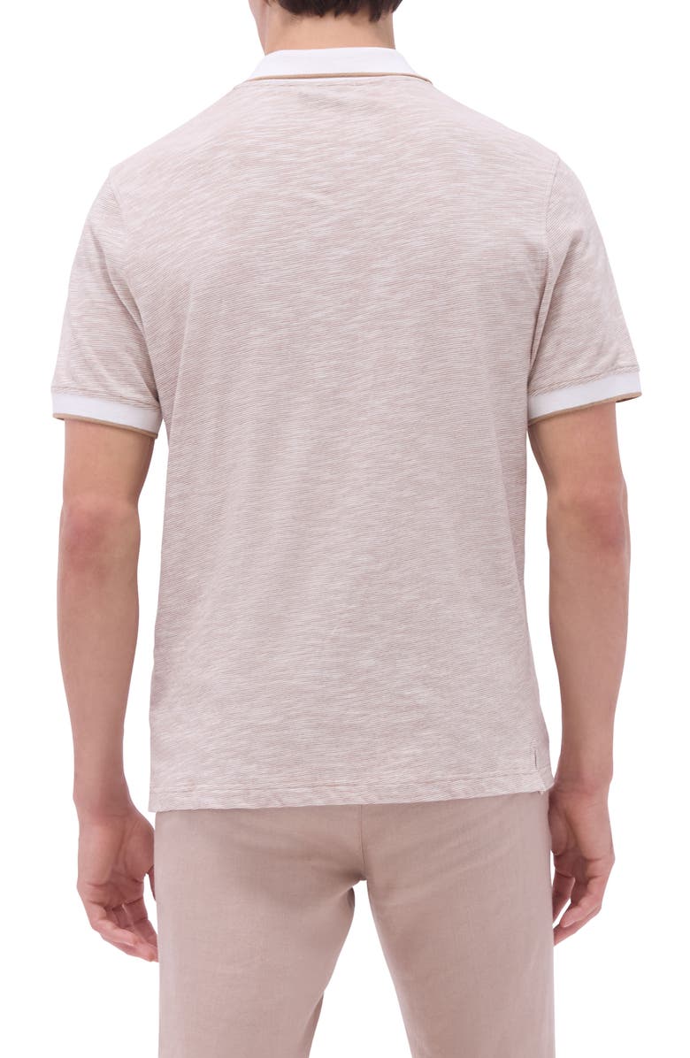 Bugatchi Cotton & Linen Quarter Zip Polo, Alternate, color, Camel