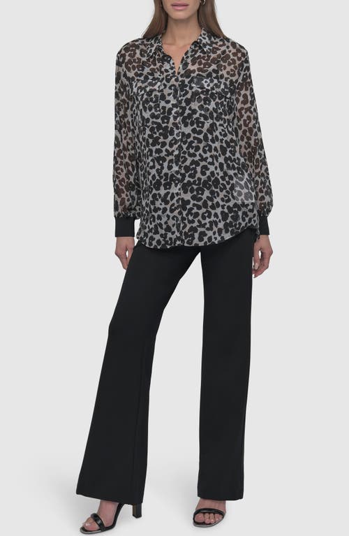 Dkny Women's Chiffon Animal-print Semi-sheer Blouse In Spring Animal Ivory