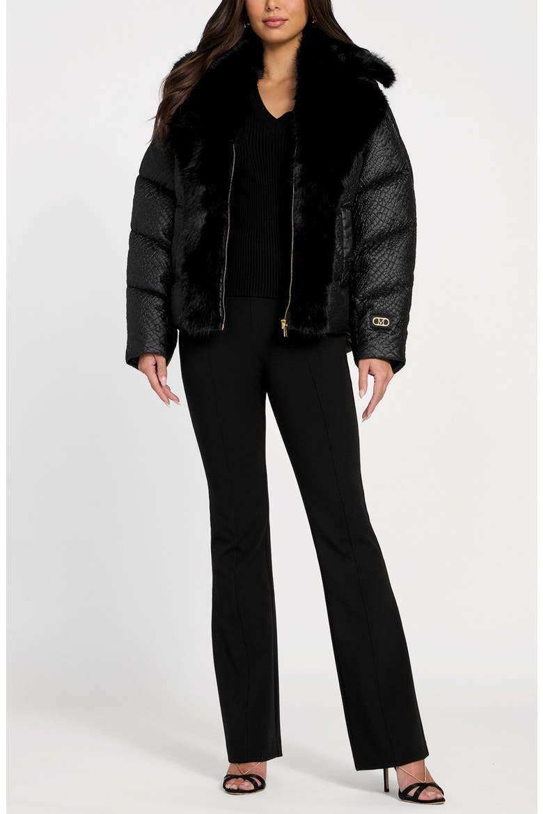 Estella Quilted Puffer Jacket with Faux Fur Trim, Alternate, color, BLACK