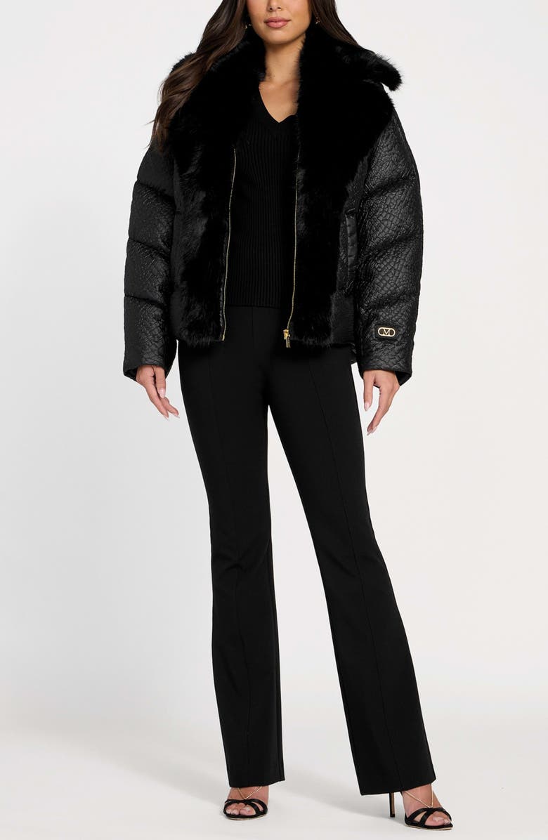 Marciano Estella Quilted Puffer Jacket with Faux Fur Trim, Alternate, color, Black