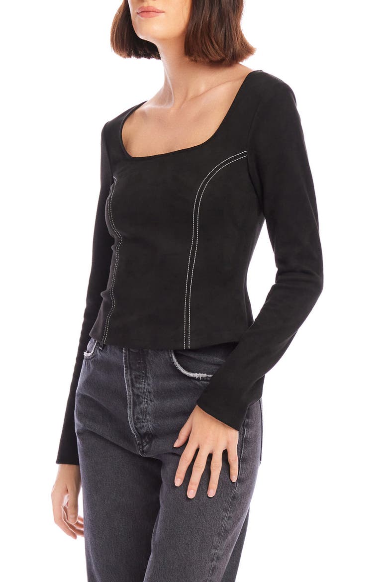 Contrast Stitch Faux Suede Top, Alternate, color, BLACK