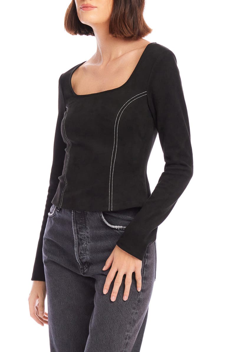 FIFTEEN TWENTY Contrast Stitch Faux Suede Top, Alternate, color, Black