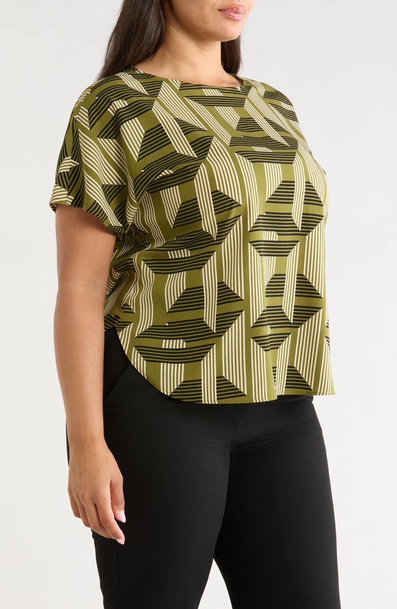 Anne Klein Printed Bateau Neck Top, Alternate, color, Bay Leaf Multi