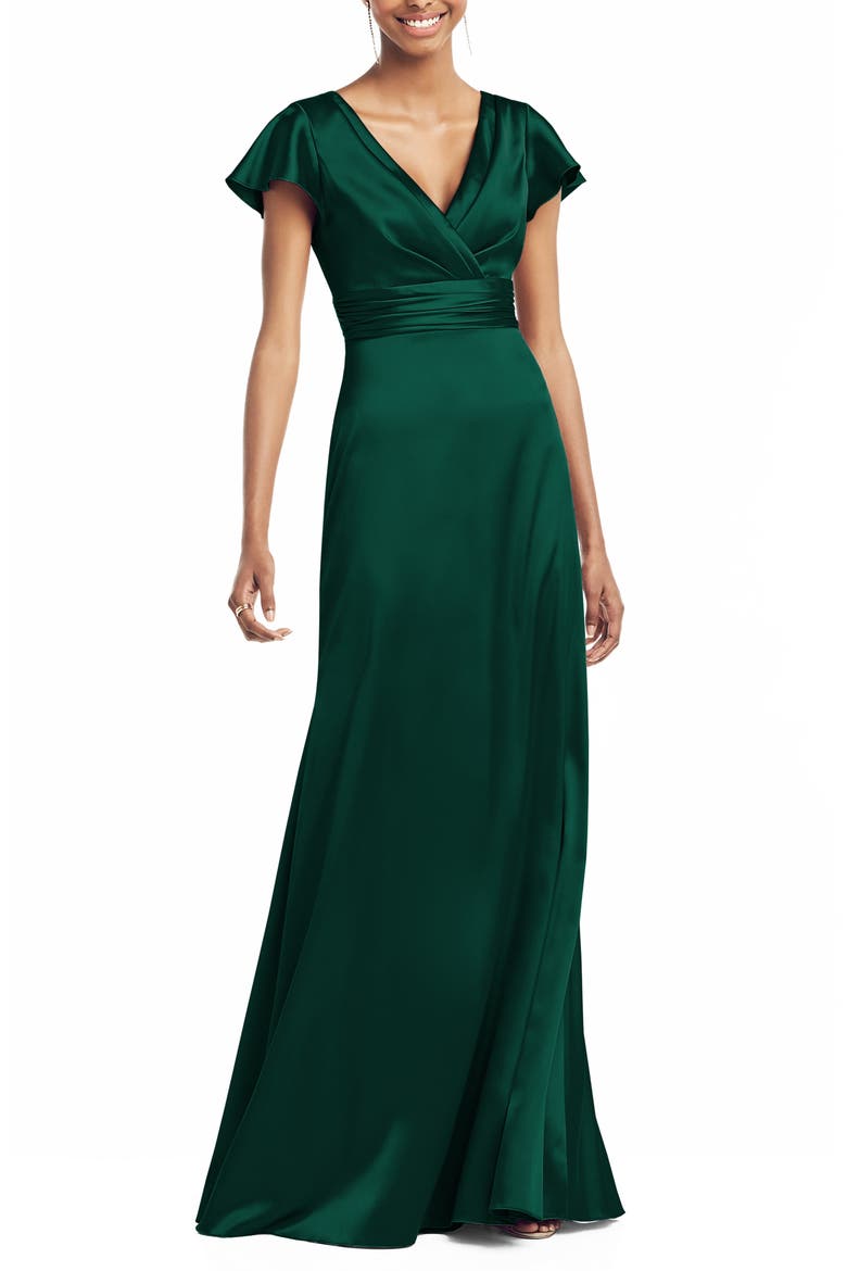 V-Neck Satin Trumpet Gown, Main, color, HUNTER