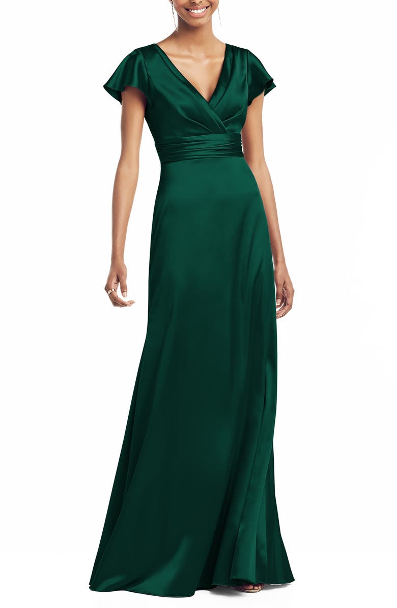 Social Bridesmaids V-Neck Satin Trumpet Gown, Main, color, 