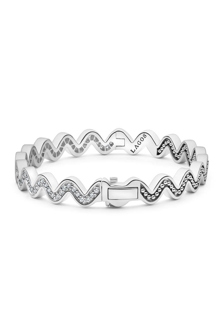 Caviar Spark Diamond Wave Bangle, Alternate, color, SILVER
