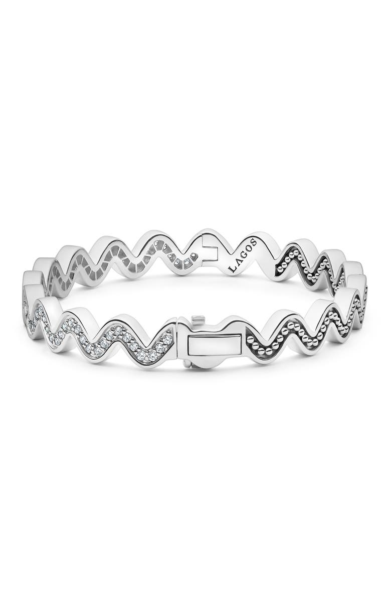 LAGOS Caviar Spark Diamond Wave Bangle, Alternate, color, Silver
