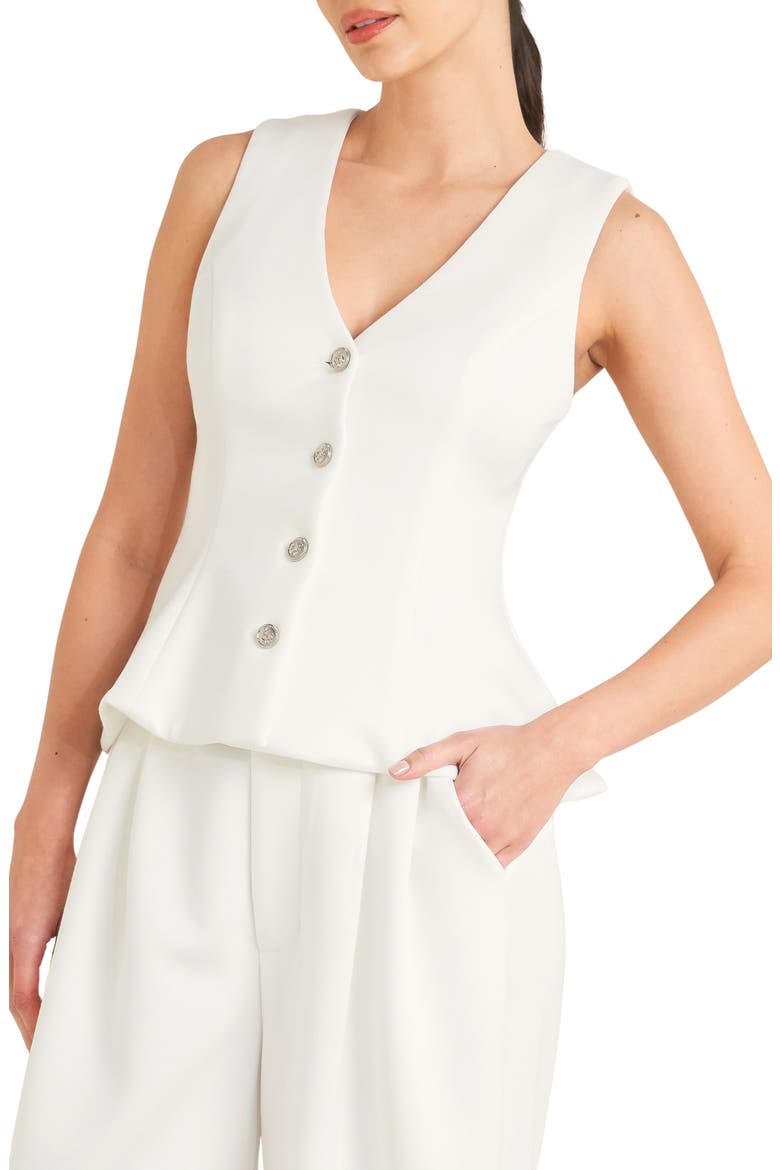 Button Front Stretch Vest, Main, color, WHITE