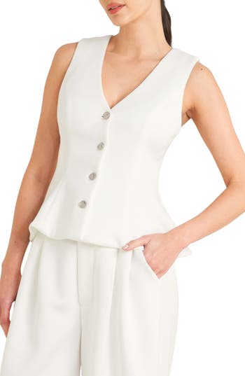 FREEMARKET Button Front Stretch Vest in White at Nordstrom Rack, Size Large