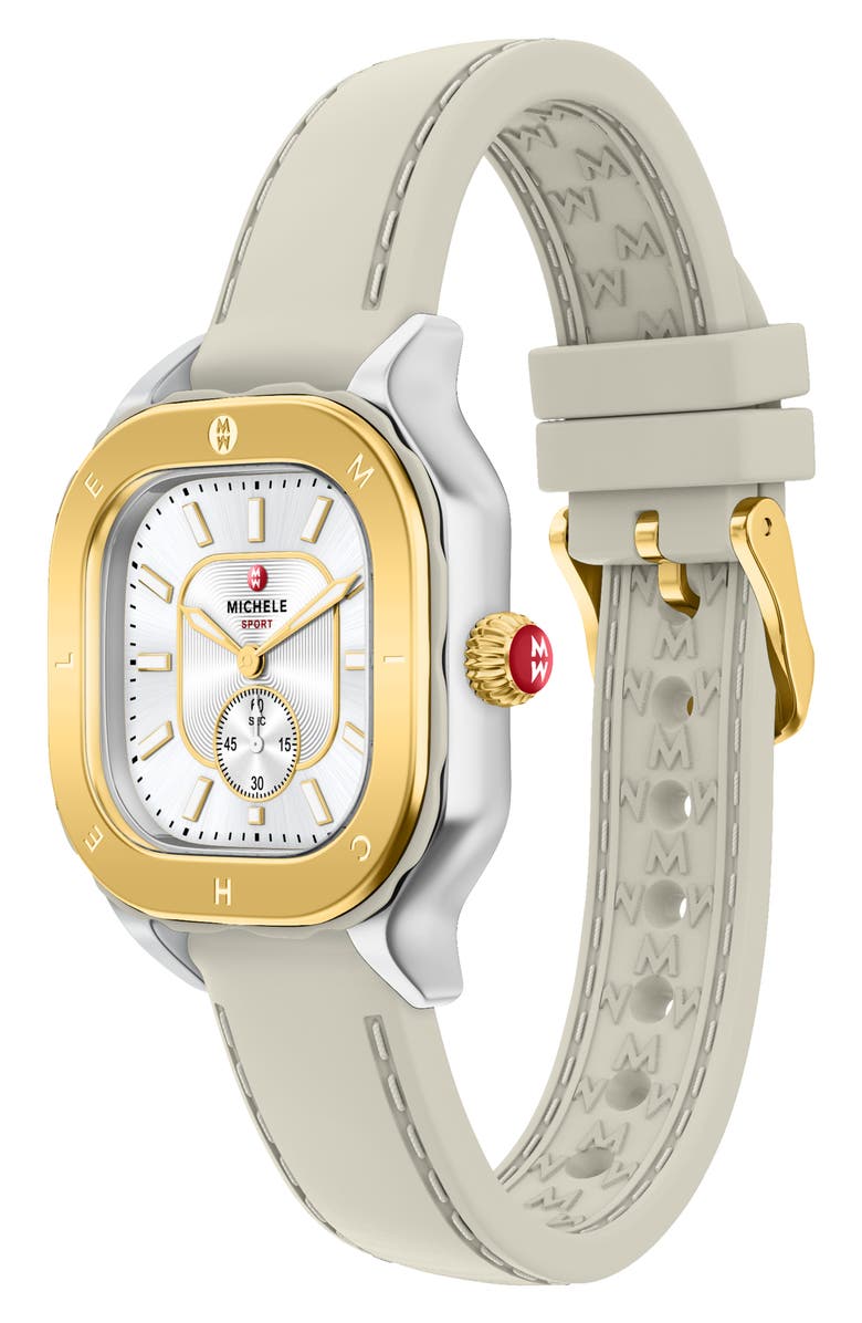 MICHELE Meggie Sport Chalk Silicone Strap Watch, 33mm, Alternate, color, Wheat/ White