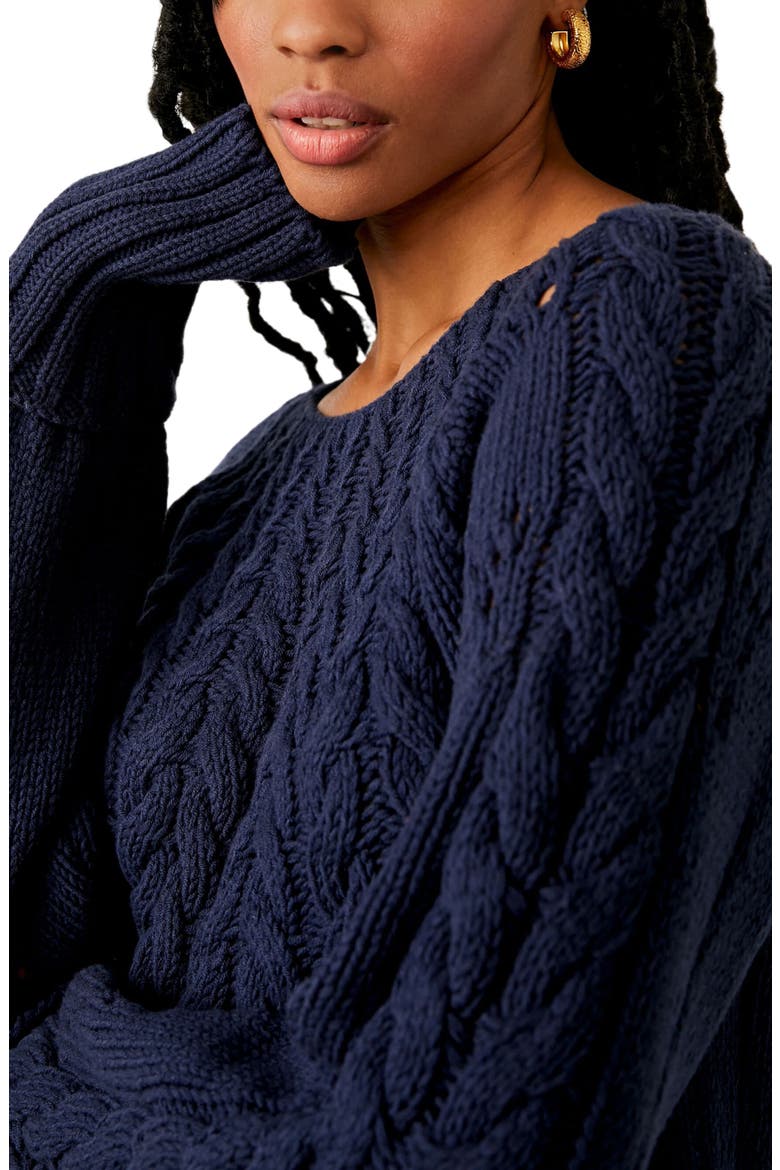 Sandre Cable Stitch Pullover Sweater, Alternate, color, NAVY