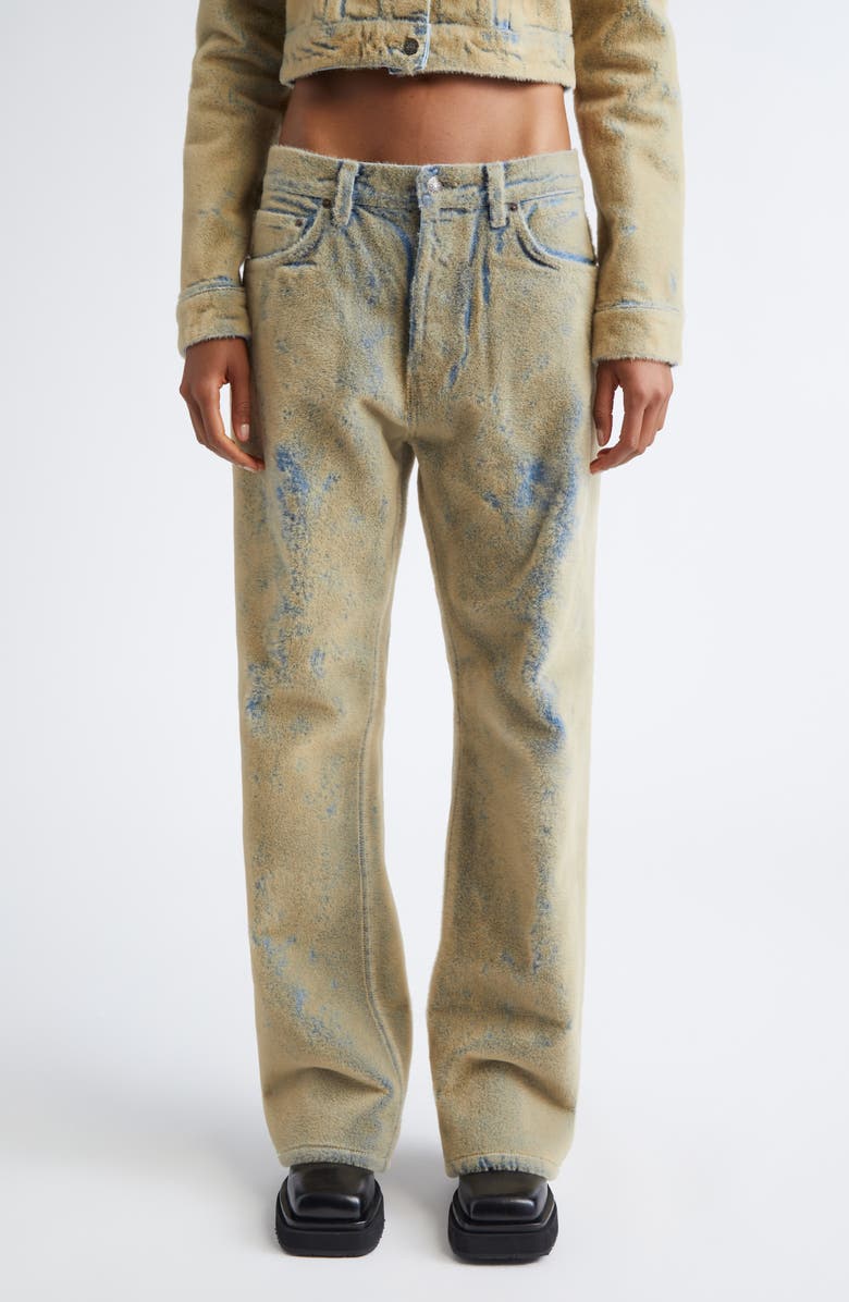Acne Studios Loose Fit Flocked Denim Jeans, Main, color, Blue/ Beige