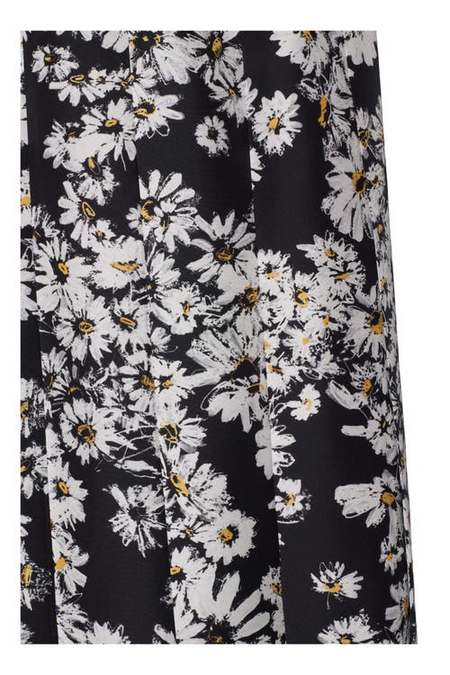 Burberry Flower Print Midi Silk Skirt In Black