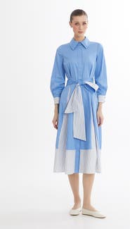 Gizia Blue Belted Shirt Dress