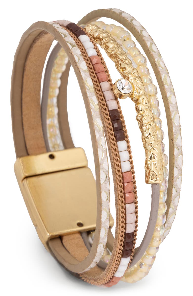 SAACHI Layered Beaded Faux Leather Bracelet, Main, color, 