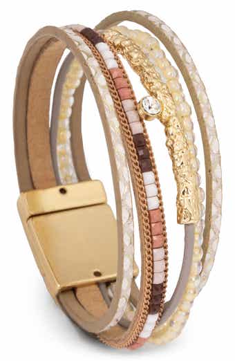 Layered Beaded Faux Leather Bracelet