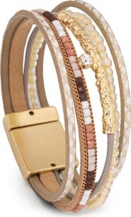 SAACHI Layered Beaded Faux Leather Bracelet