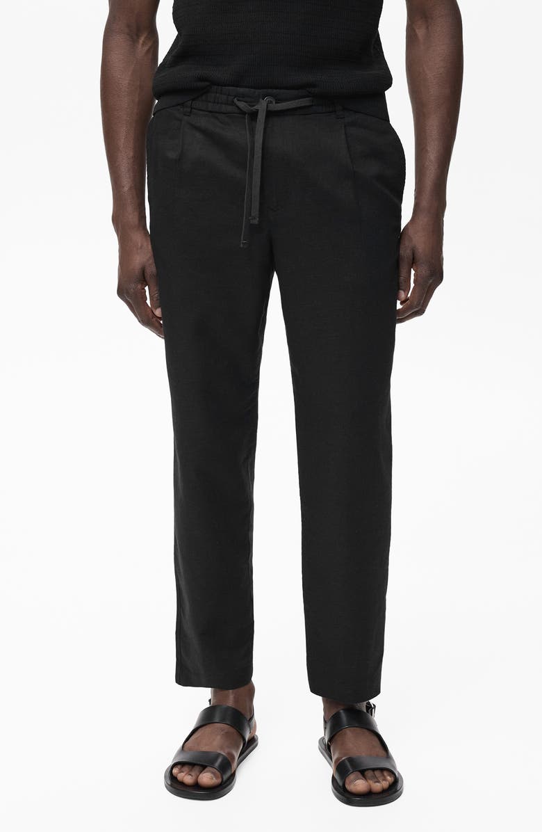 MANGO Slim Fit Pants with Drawstring Waist, Main, color, Black